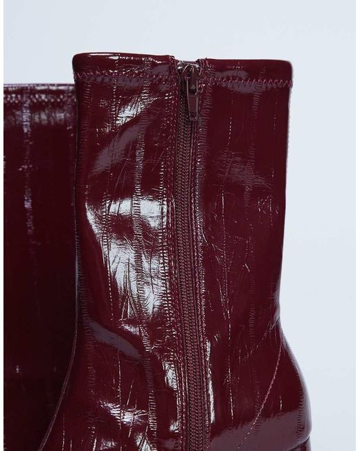 TOPSHOP Red Pearl Point Toe Ankle Boot