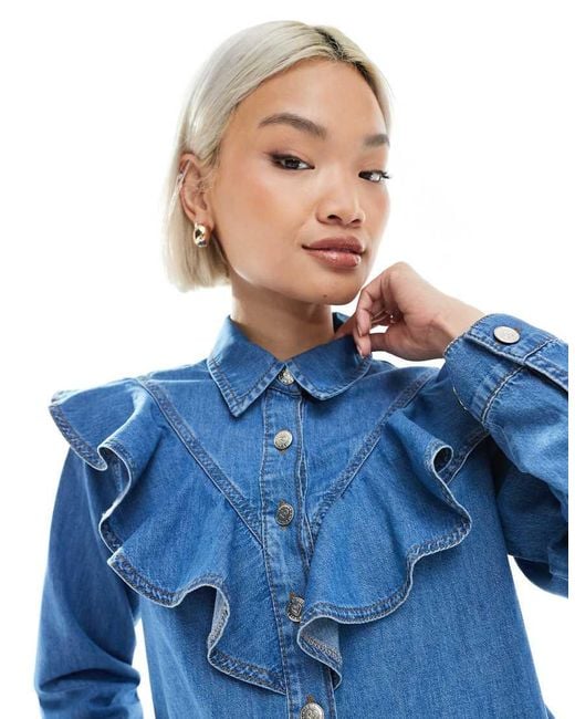 Miss Selfridge Blue Chambray Western Ruffle Jacket