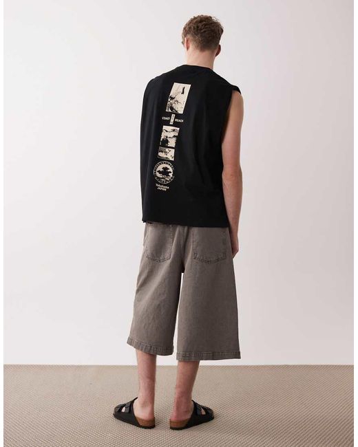 ASOS Black Oversized Tank With Beach Back Print for men