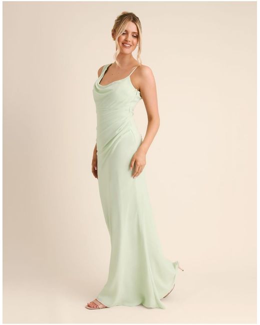 Six Stories White Bridesmaid Crepe Asymmetric Cowl Neck Maxi Dress