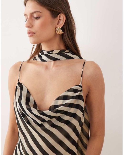 Mango Natural Scoop Neck Strappy Maxi Dress With Scarf Detail
