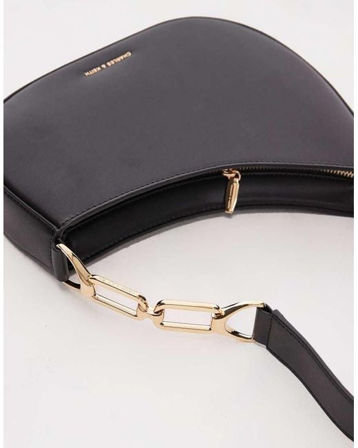 Charles & Keith Black Agatha Chain-Accent Shoulder Bag