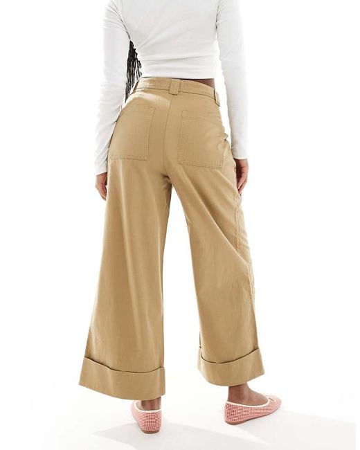 ASOS Geborstelde Broek Met Enkellengte En Wijde Pijpen in het Natural