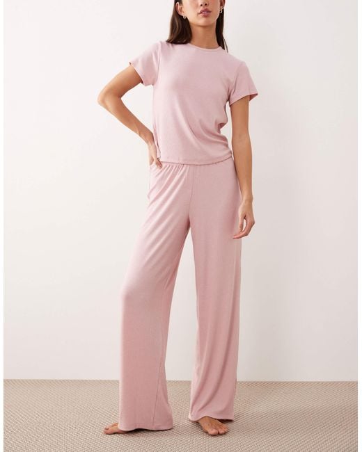 ASOS Pink Mix & Match Soft Rib Wide Leg Pyjama Pants