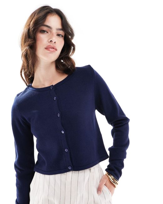 ASOS Blue Knitted Crew Neck Cropped Cardigan