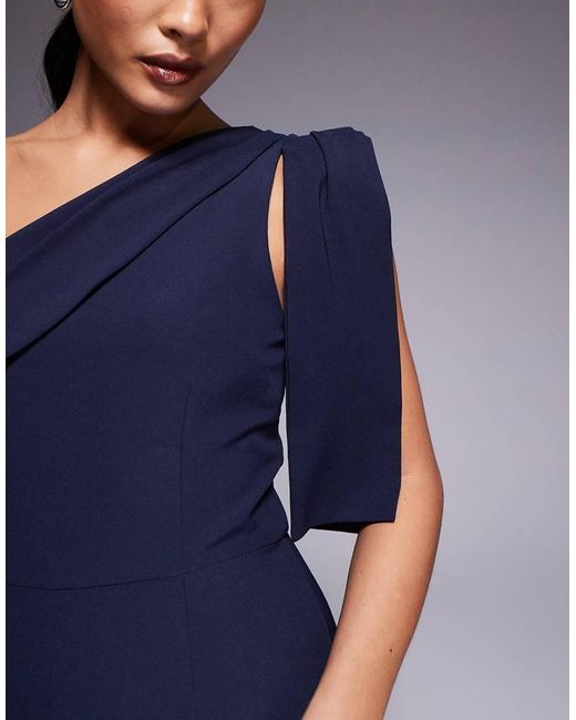 Vesper Petite Blue One Shoulder Wide Leg Jumpsuit