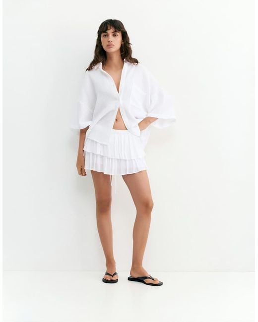 Pull&Bear White Skort With Ruffles