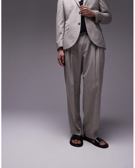 Topman – weit geschnittene anzughose aus leinen in Gray für Herren