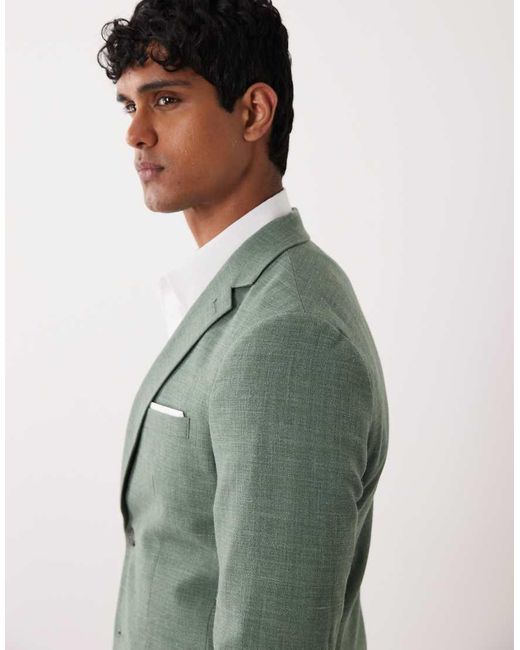 SELECTED Green Linen Mix Slim Fit Blazer for men