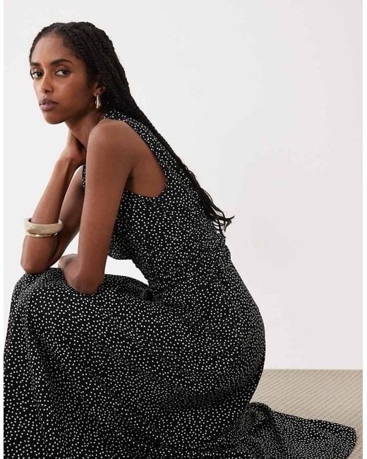 Vila Black Ruched Waist Deep V Neck Maxi Dress
