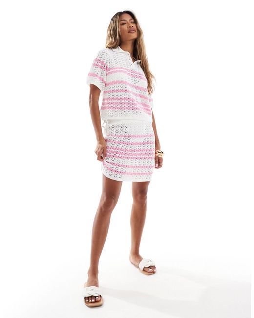 Miss Selfridge White Crochet Stripe Mini Skirt Co-ord