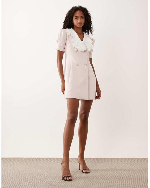 Sister Jane Natural Exclusive Contrast Collar Button Detail Mini Dress