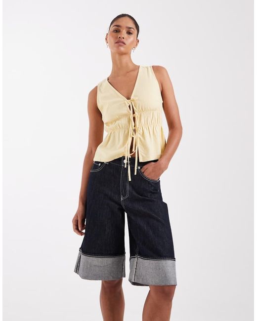 JJXX Blue Tokyo Wide Denim Jorts With Turn-ups