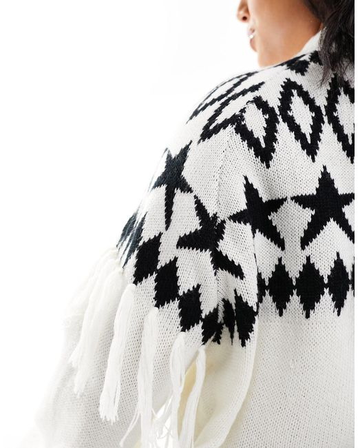 Plus - maglione da sci accollato con frange bianco e di Threadbare in White