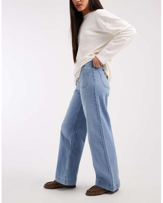 Vero Moda Blue Kayla Button Front Wide Leg Jeans