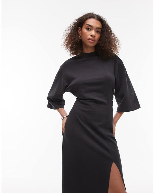 & Other Stories Jersey Midi Jurk Met Wijde Mouwen En Split Aan De Voorkant in het White