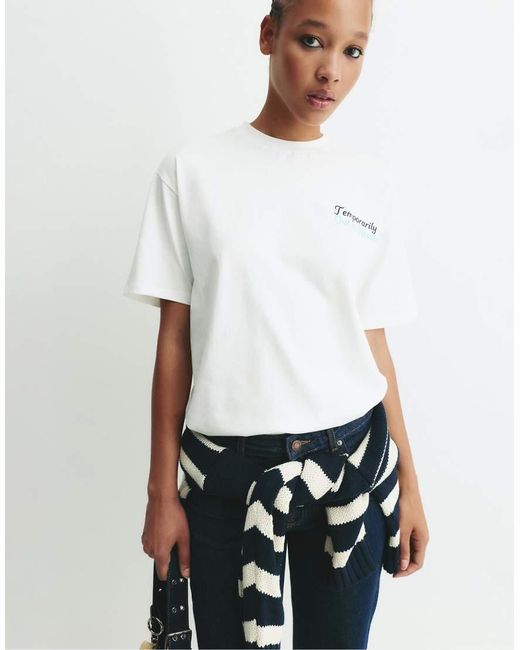 T-Shirt Bianca Con Grafica di Pull&Bear in White