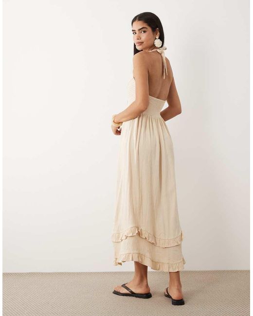 ASOS Natural Crochet Halter Midi Dress