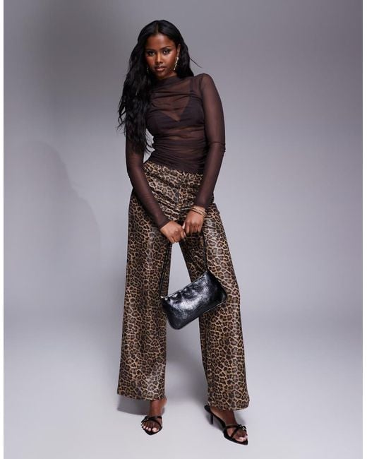 ASOS Brown Long Sleeve Ruched Side Mesh Top