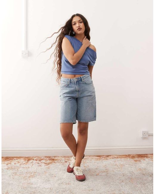 Weekday Blue Low Waist Knee Length Denim Shorts