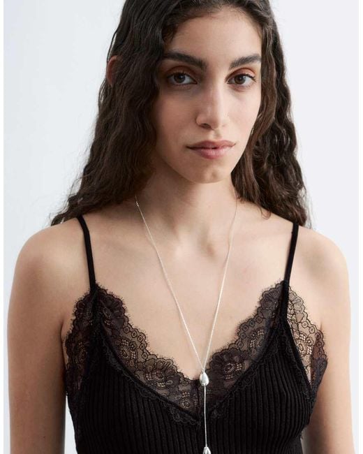 & Other Stories Black Knitted Cami Midi Dress With Lace Neckline Detail