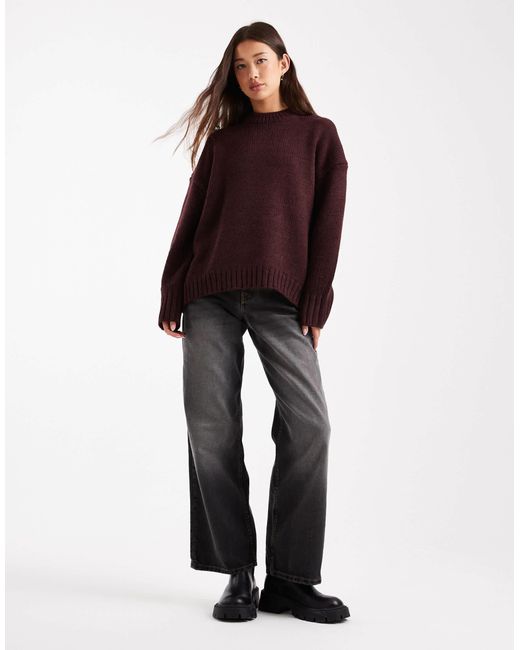 ASOS Purple Oversized Clean Yarn Crew Neck Sweater With Curved Hem