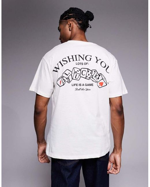 ADPT White Oversized T-shirt With Dice Backprint for men