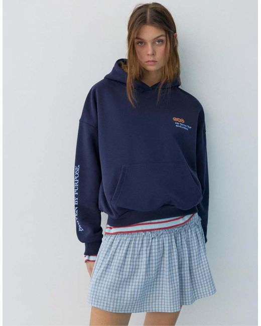 Pull&Bear Blue Round Neck Graphic Sweatshirt