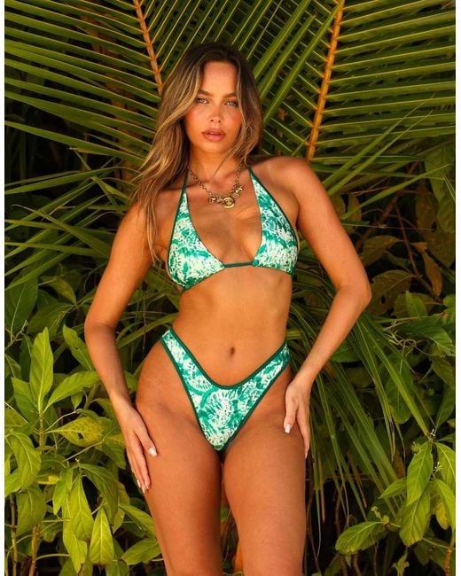 Kulani Kinis Green Emerald Tides High Leg Thong Bikini Bottom