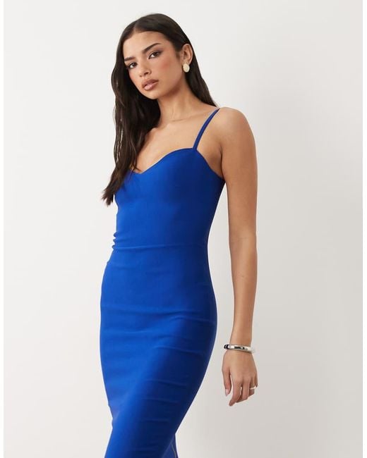 Vesper Blue Bengaline Sweetheart Neck Line Cami Strap Midaxi Dress