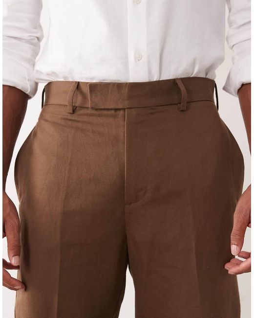 ASOS Natural Tailored Linen Rich Tapered Pants for men