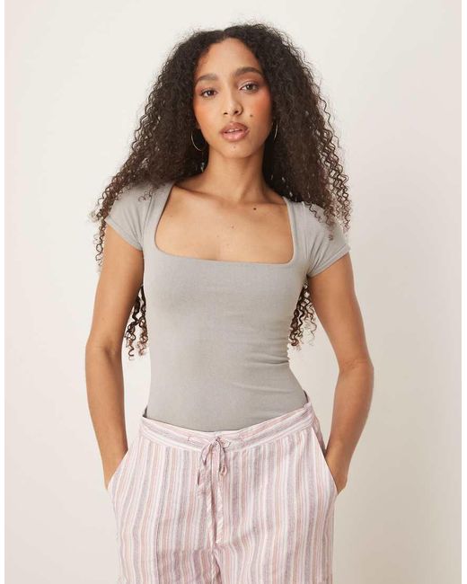 Free People Gray Clean Lines Square Neck Baby Tshirt