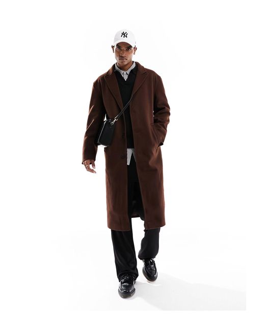 ASOS Brown Relaxed Wool Look Overcoat for men