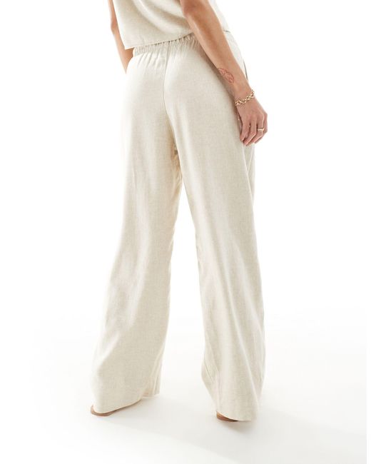 Pantalon d'ensemble large en lin mélangé - beige Abercrombie & Fitch en coloris White