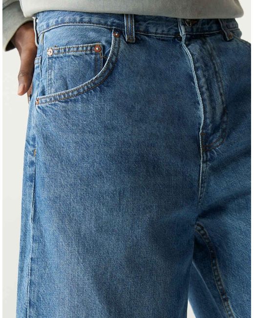 Pull&Bear Blue baggy Denim Bermuda Shorts for men