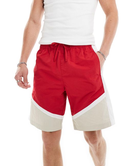 Short ample et long en nylon à bandes et taille élastique - rouge/blanc ASOS pour homme en coloris Red