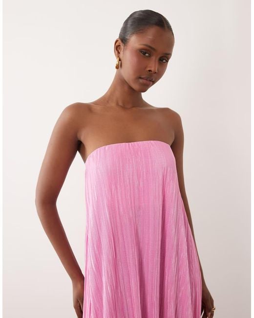 ASOS Pink Plisse Bandeau Trapeze Midi Dress