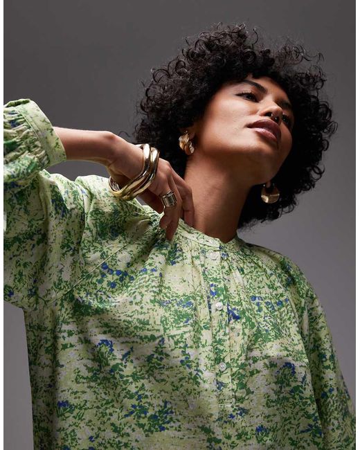 ARKET Green Pure Cotton Smock Midaxi Dress With Drop Waist