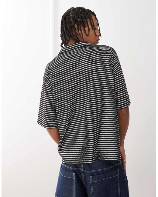 Reclaimed Vintage Gray Textured Jersey Striped Short Sleeve Resort Polo Top for men