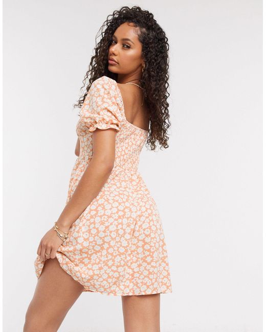 Missguided – milkmaid-kleid mit geschnürtem dekolleté und blumenprint - Lyst