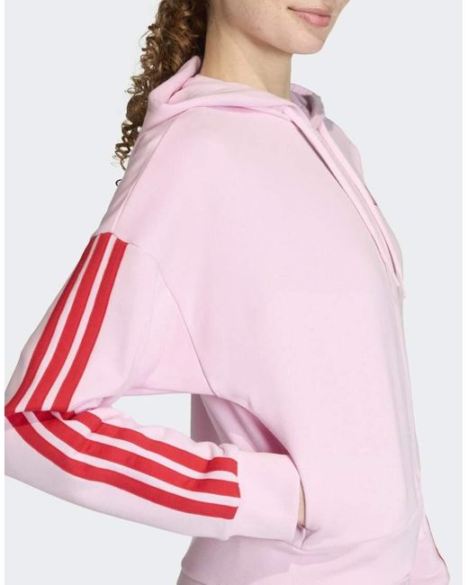 Adidas Originals Pink Essentials 3-Stripes French Terry Full-Zip Hoodie