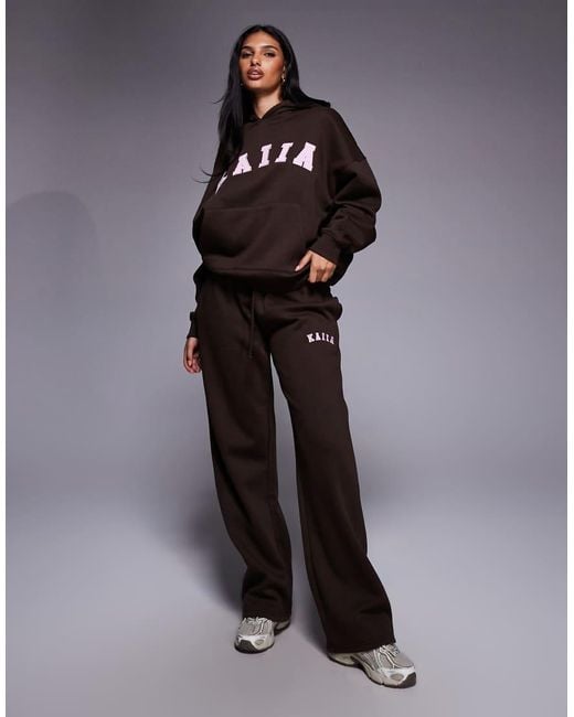 Kaiia Multicolor Embroidered Logo Oversized Hoodie Co-ord