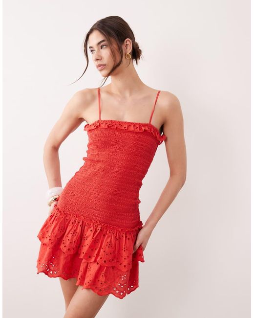 Iisla & Bird Red Ruched Mini Beach Dress