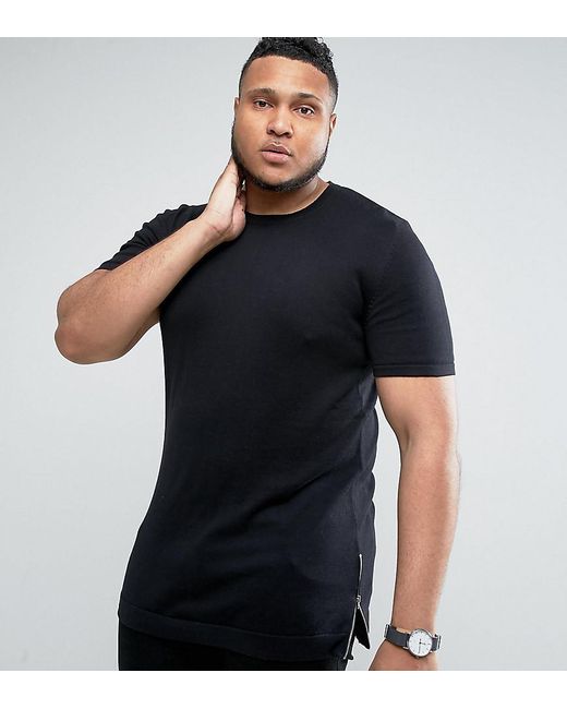Lyst - Asos Plus Longline Muscle Fit T-shirt With Side Zips In Black in Black for Men