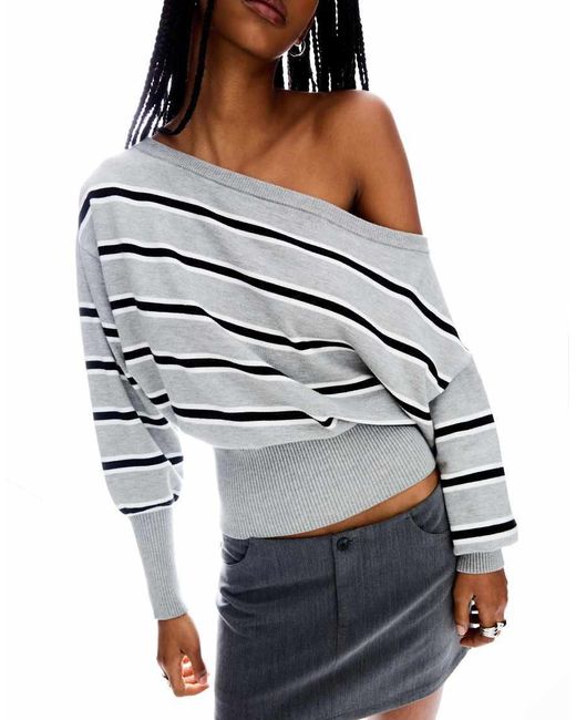 Bershka Gray Asymmetric Sweater With Ribbed Hem