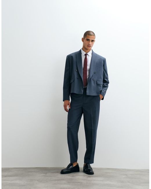 ASOS Blue Double Breasted Boxy Shawl Wrap Suit Jacket for men