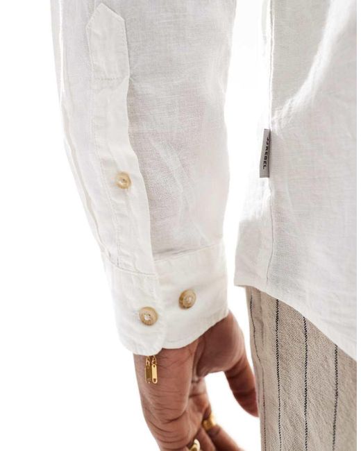 JJ Rebel White Long Sleeve Linen Blend Shirt for men