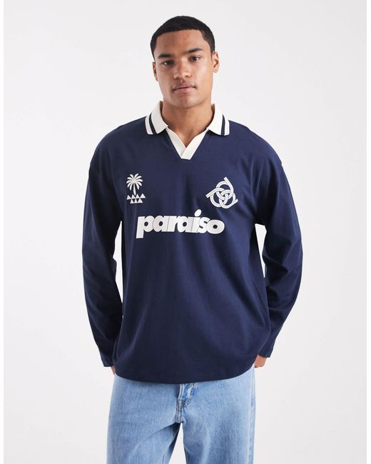 ASOS – langärmliges oversize-polohemd in Blue für Herren