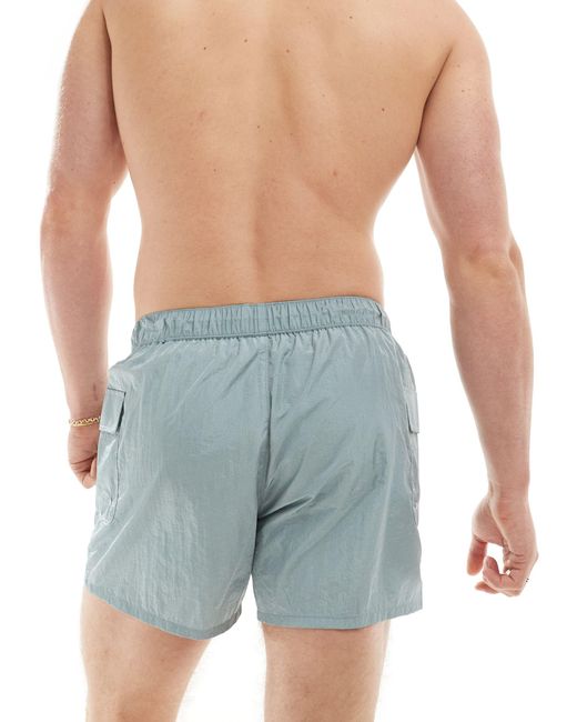 Pantaloncini da bagno taglio corto grigi con tasche stile cargo di ASOS in Blue da Uomo