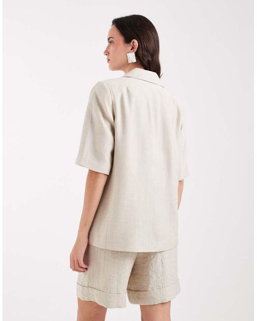 Pieces Natural Short Sleeve Tailored Linen-look Blazer Co-ord